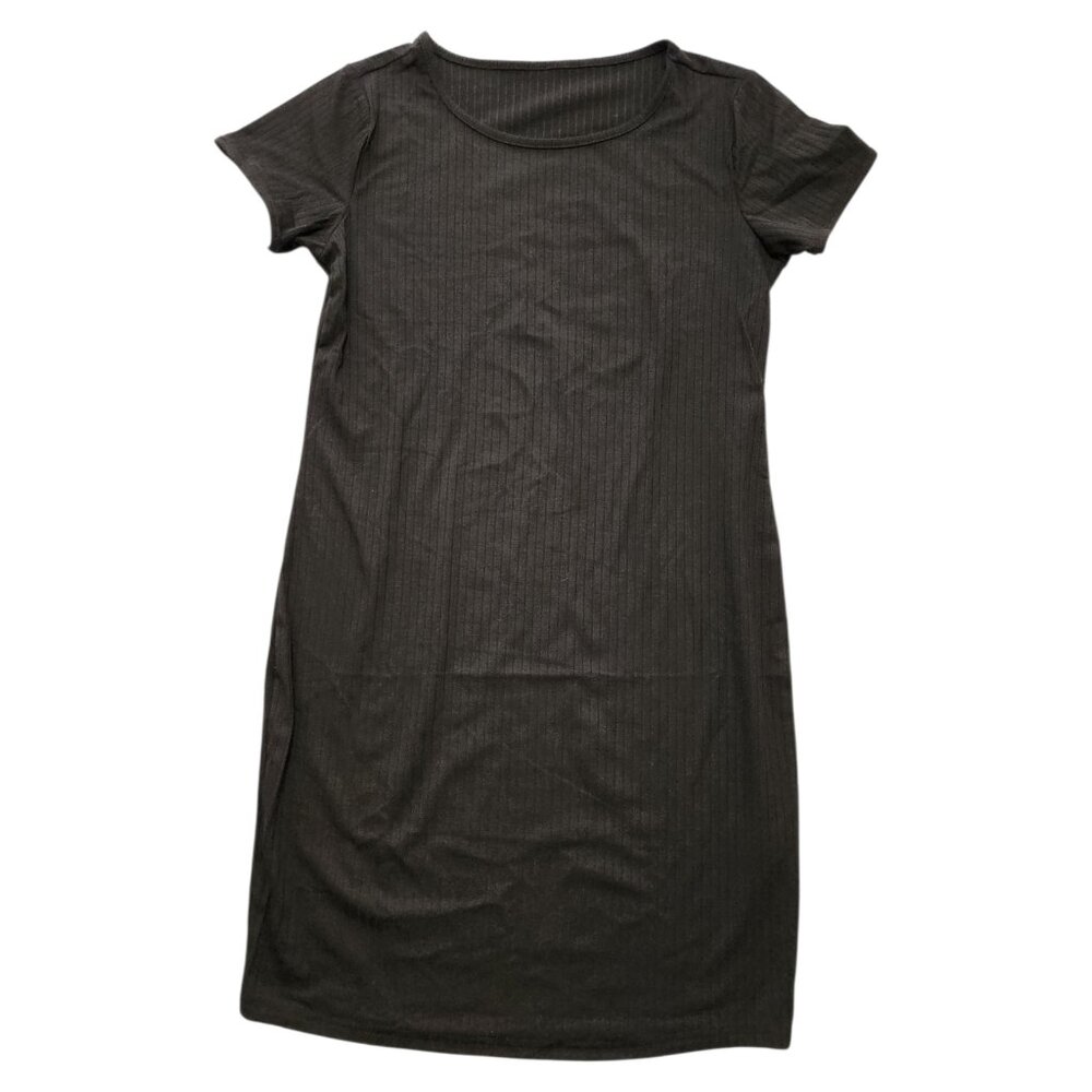 Women's Short Sleeve Black Knit Mini Dress Rounded Neck Sz Large